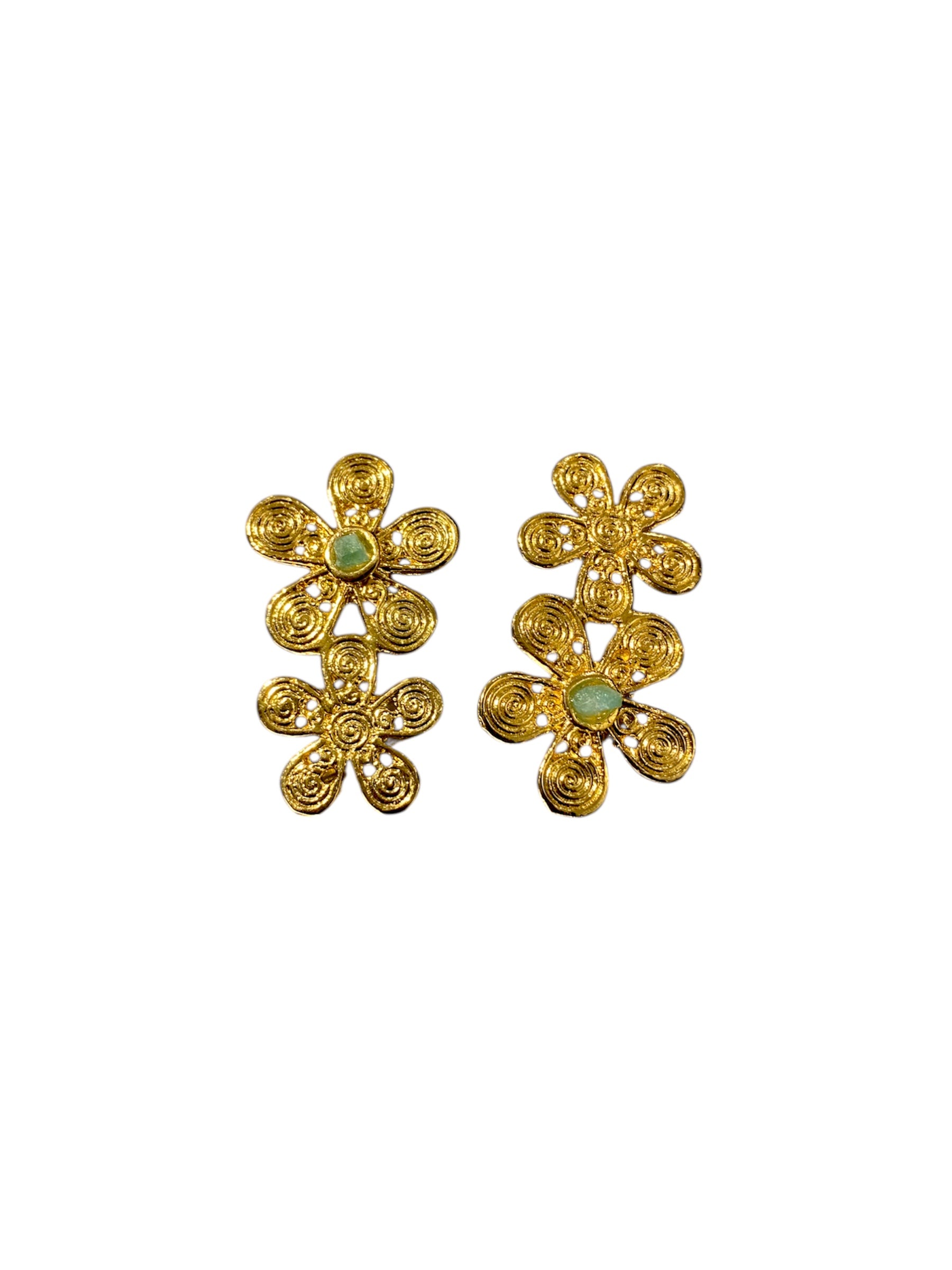ARETES DOBLE FLOR AMAZONAS ESMERALDA