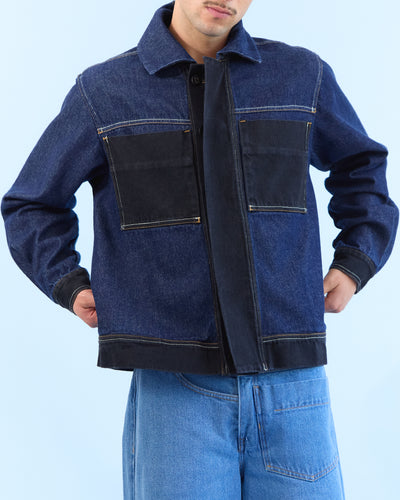 SAMBA ÍNDIGO - Chaqueta bicolor denim índigo y negro