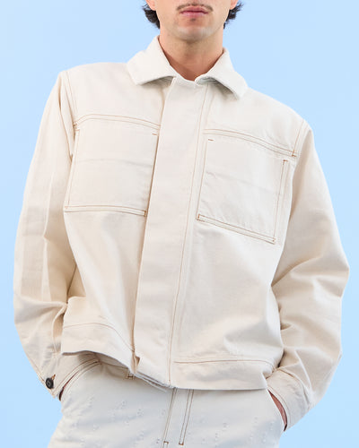 SAMBA IVORY - Chaqueta denim marfil con costuras bicolor