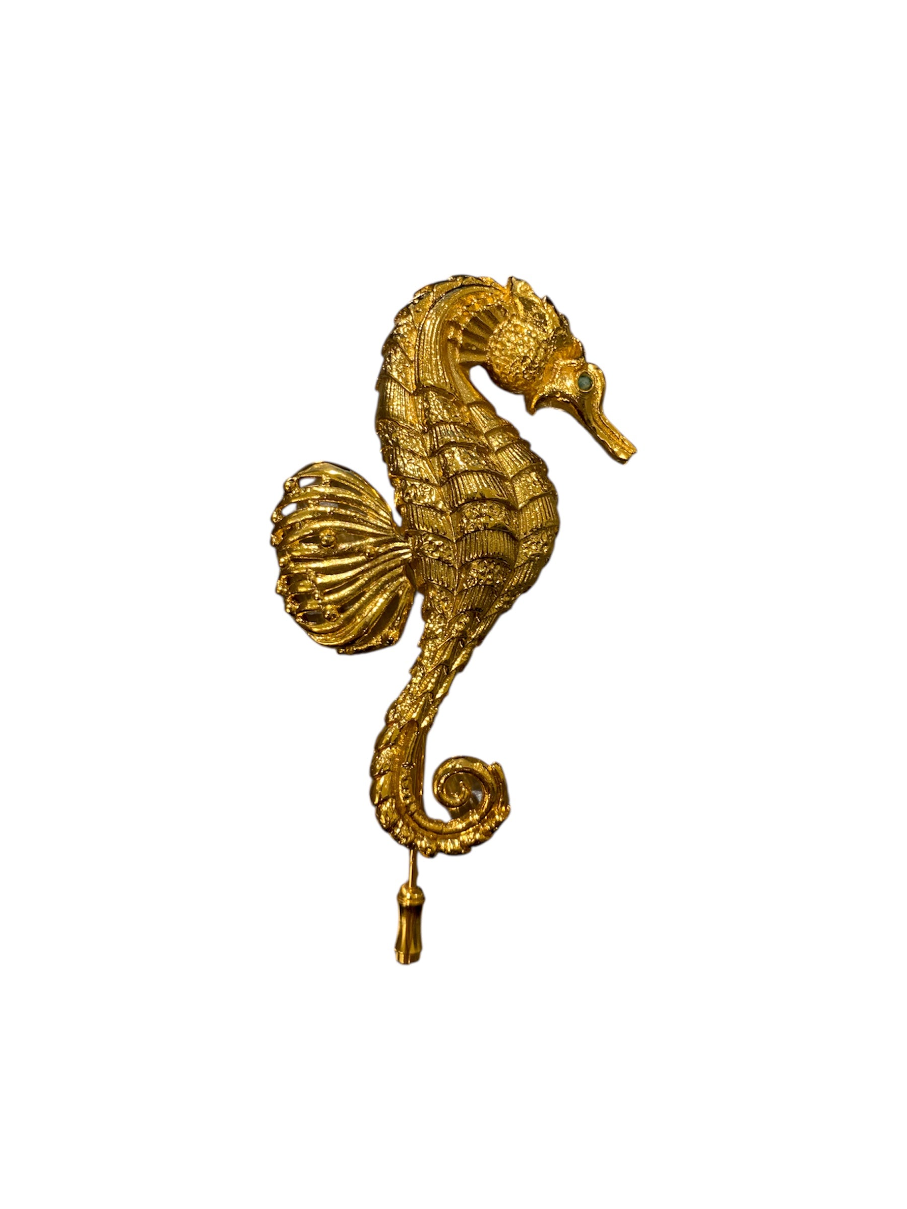 BROCHE CABALLITO DE MAR OJOS ESMERALDA