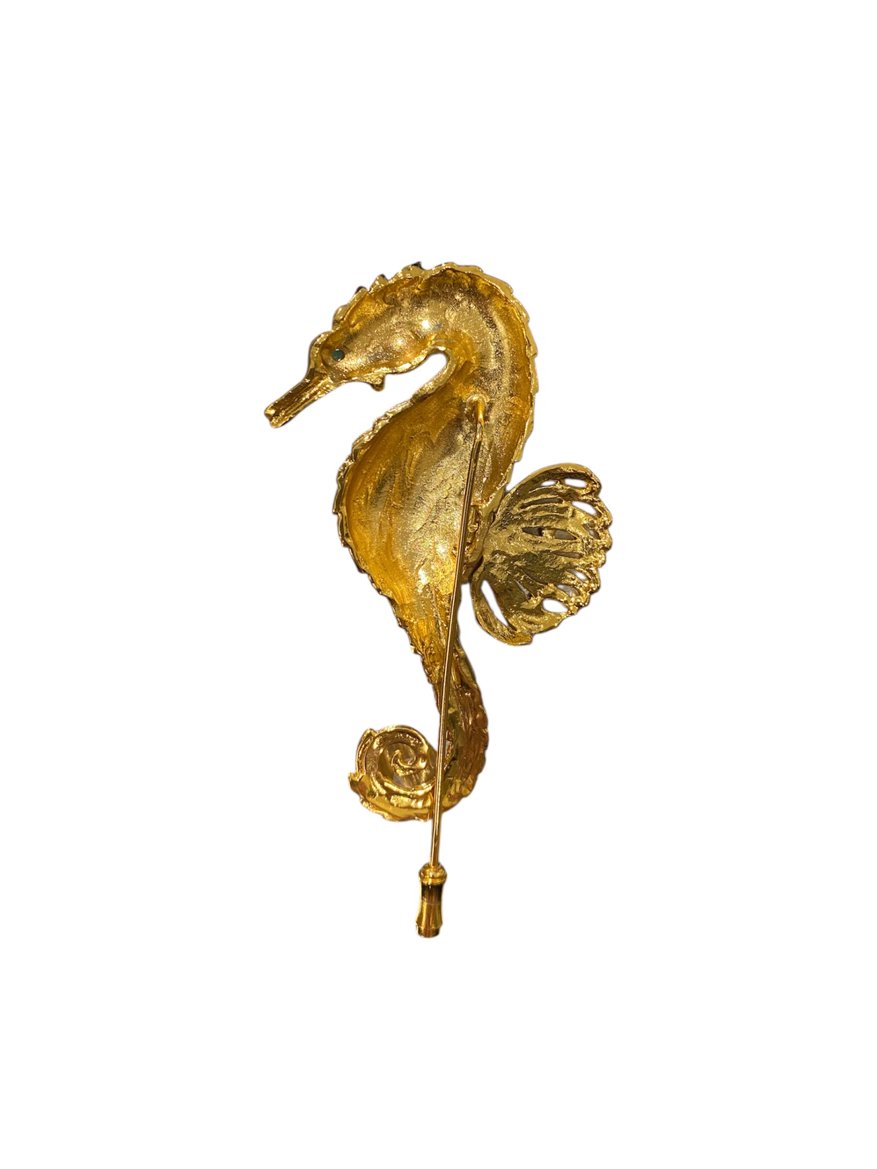 BROCHE CABALLITO DE MAR OJOS ESMERALDA