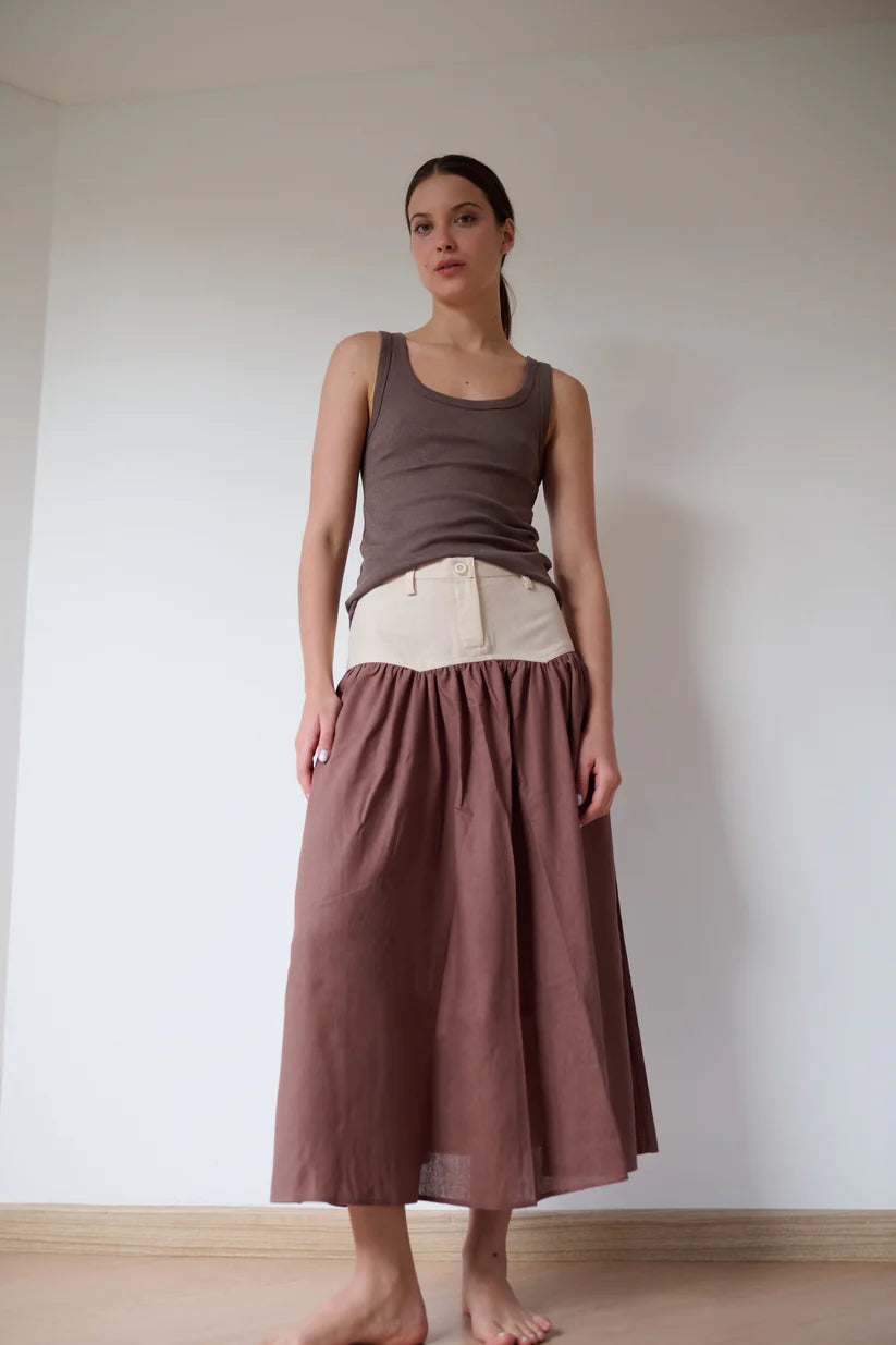 SAND STRIPE MAXI SKIRT