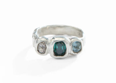 ANILLO 3 PIEDRAS CUARZO TURMALINA AGUAMARINA