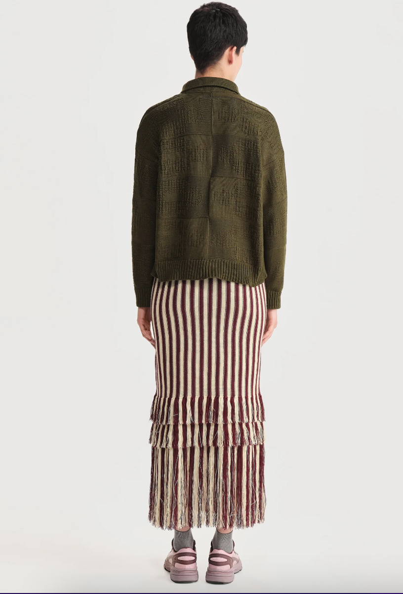 Cardigan polo verde Maglione para mujer en look completo