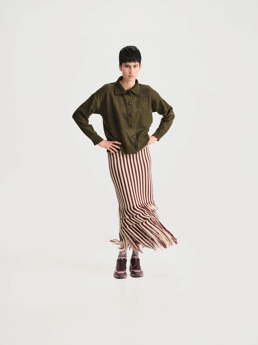 Cardigan polo verde Maglione tejido para mujer