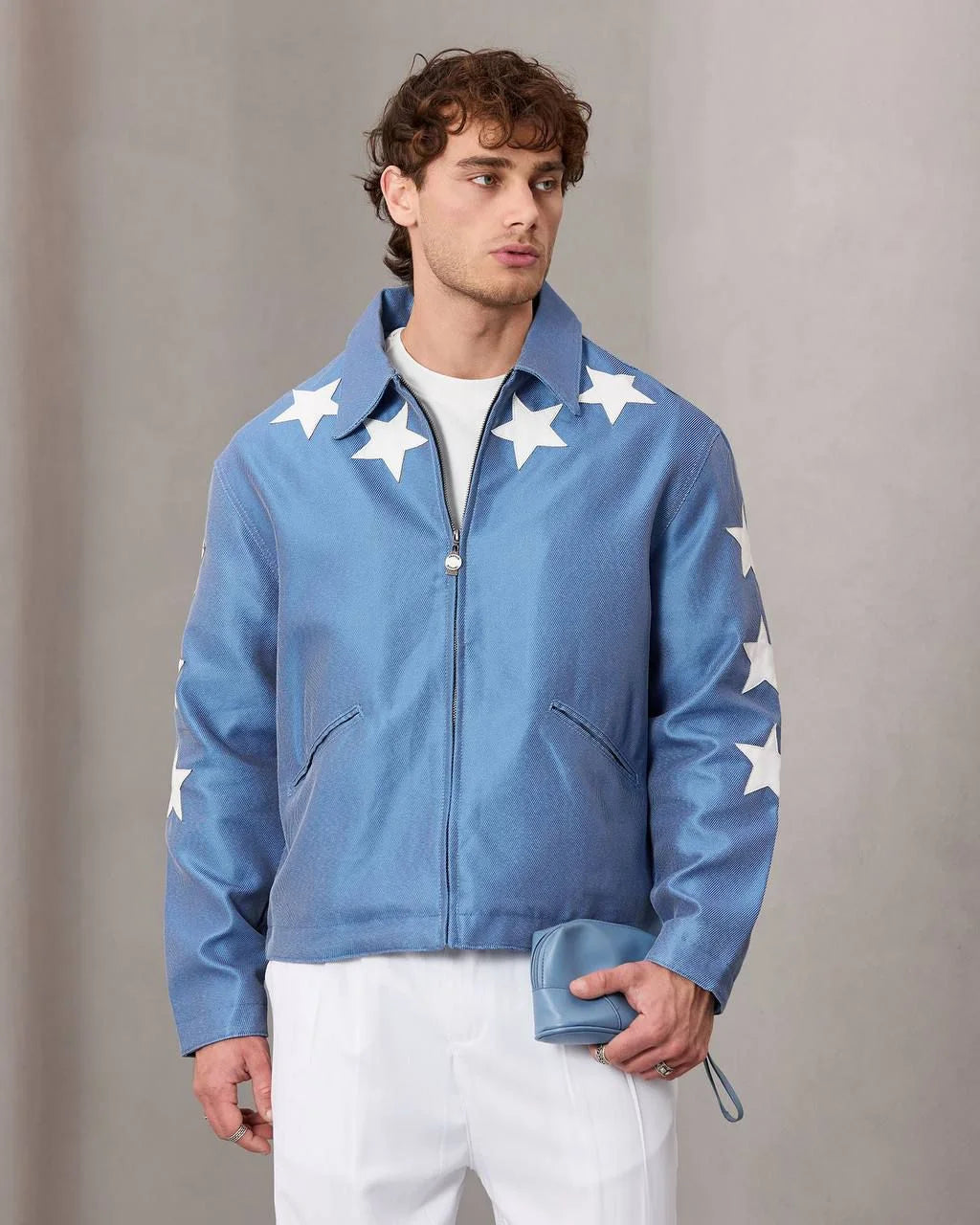 Blue jacket with white star details for men