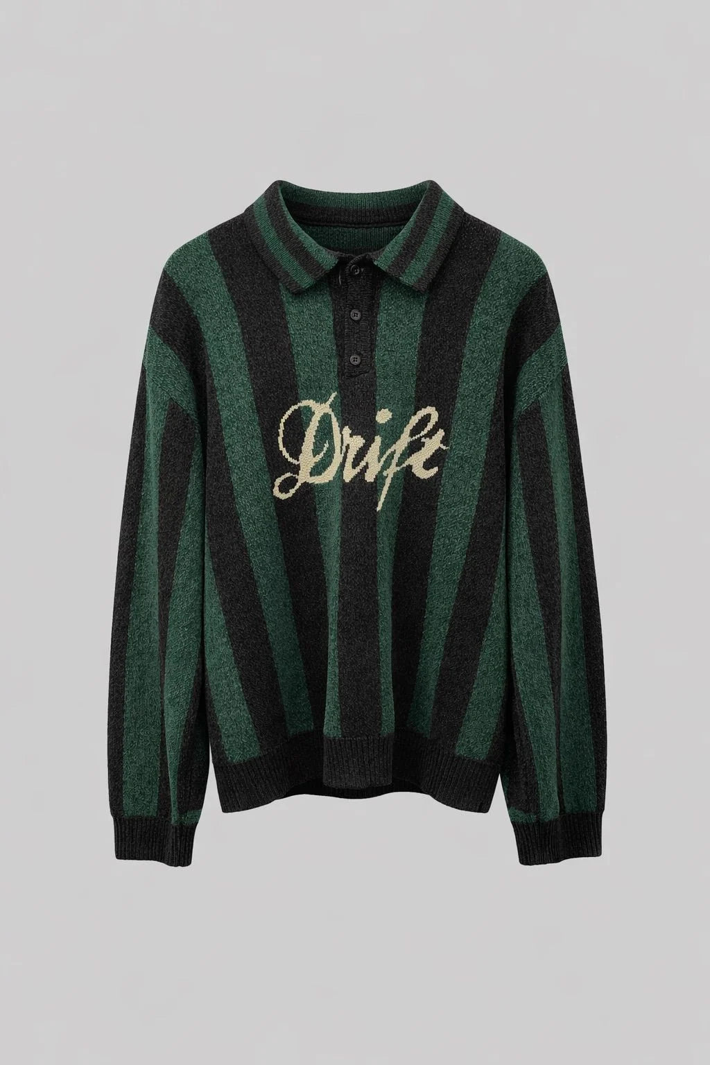 Green and black striped oversized jumper with polo collar for men